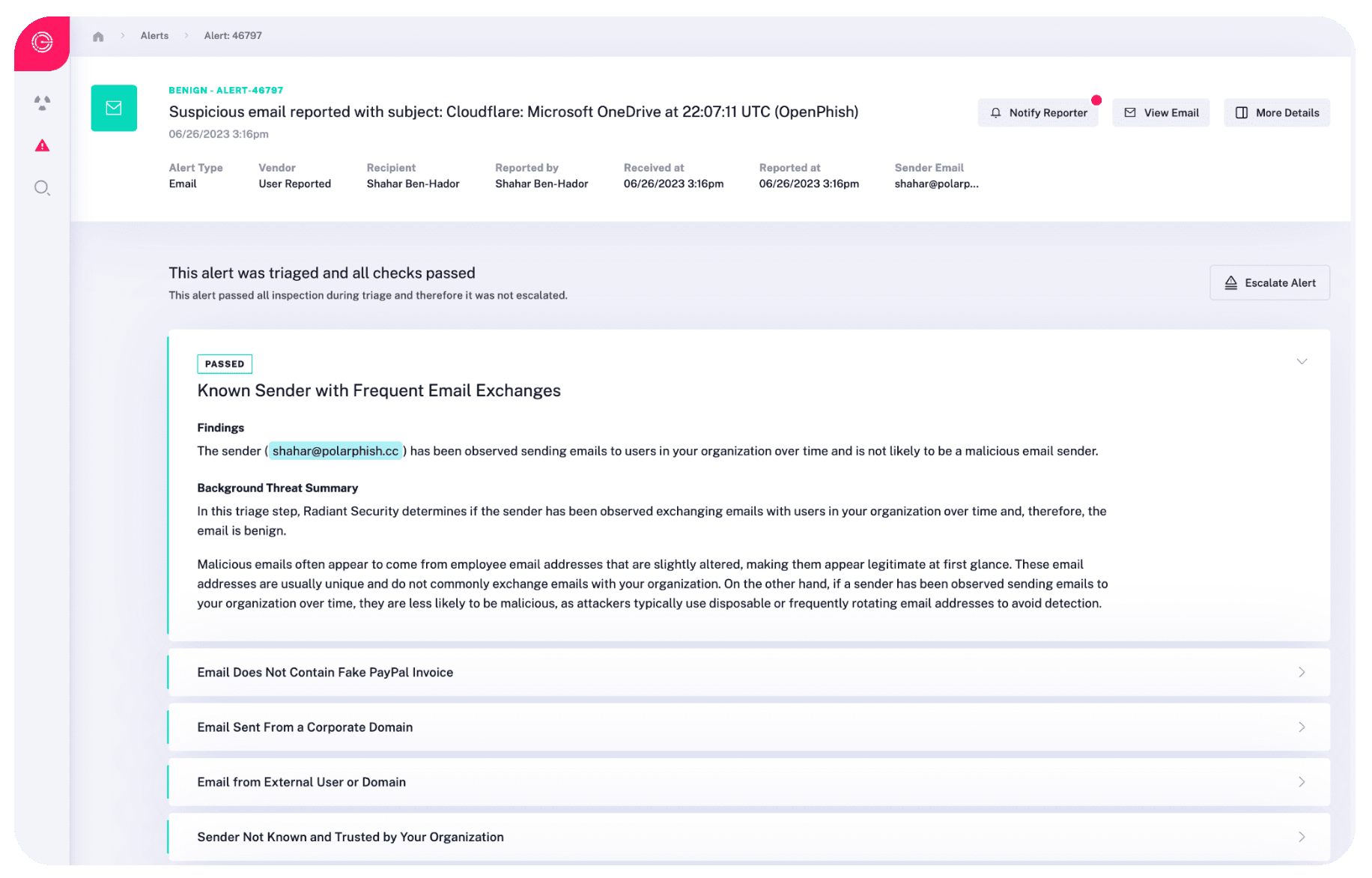 Radiant Security Email Alert Triage