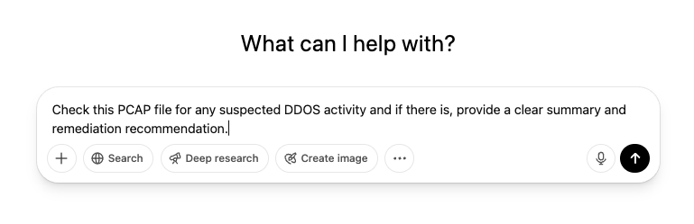 chatgpt prompt to check pcap file for ddos activity
