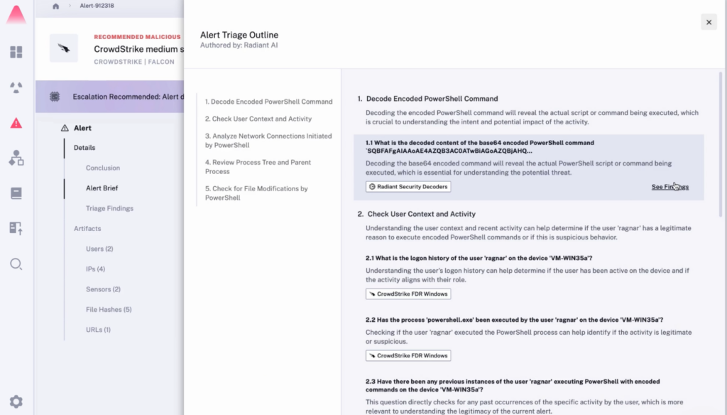 Transparency into AI SOC platform triage reasoning